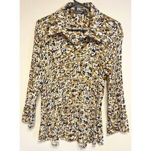 Essentials By Milano Women Accordion Pleated Button-Down Blouse -Large